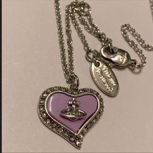 Sold out Vivienne Westwood silver crystal heart pink / purple enamel necklace